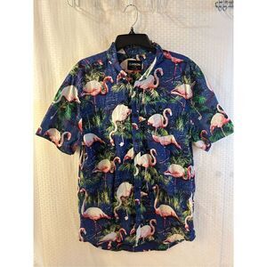 Carbon Hawaiian shirt pink‎ flamingo birds xl rn#70829